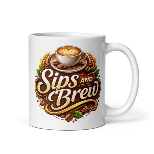 White Glossy Mug - Sips and Brew